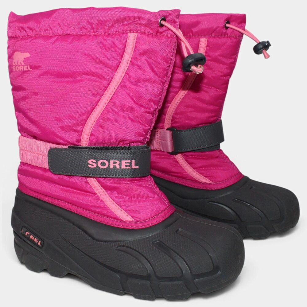 SOREL Youth Flurry Girls Size 3 Pink Black Snow Boots